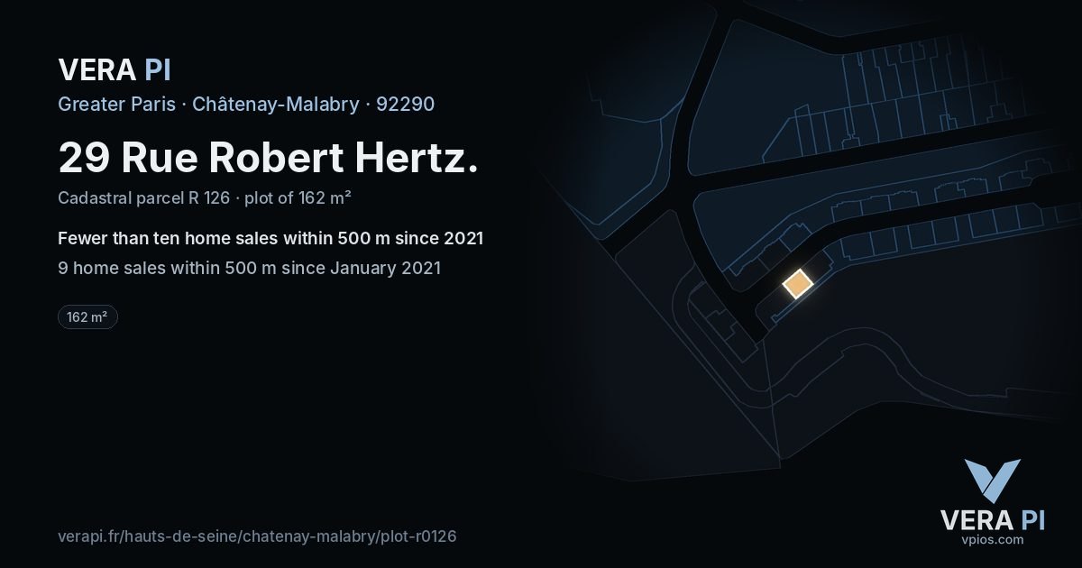 29 Rue Robert Hertz, Châtenay-Malabry at night – the plot lit, the parcels around coloured by the prices near them