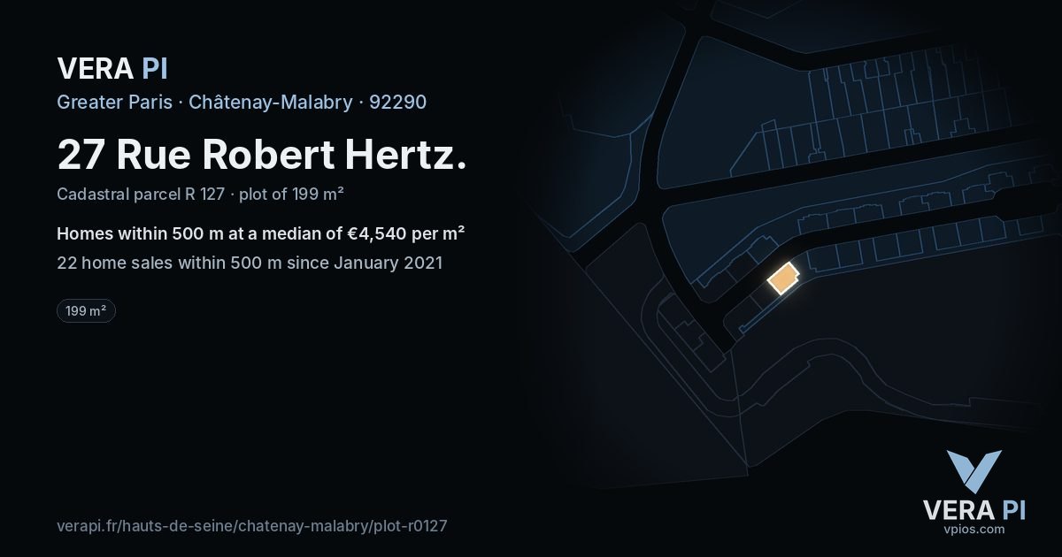 27 Rue Robert Hertz, Châtenay-Malabry at night – the plot lit, the parcels around coloured by the prices near them