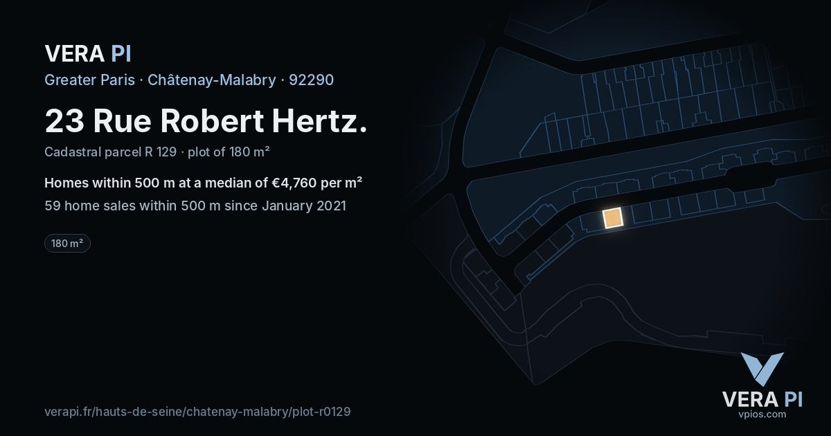 23 Rue Robert Hertz, Châtenay-Malabry at night – the plot lit, the parcels around coloured by the prices near them