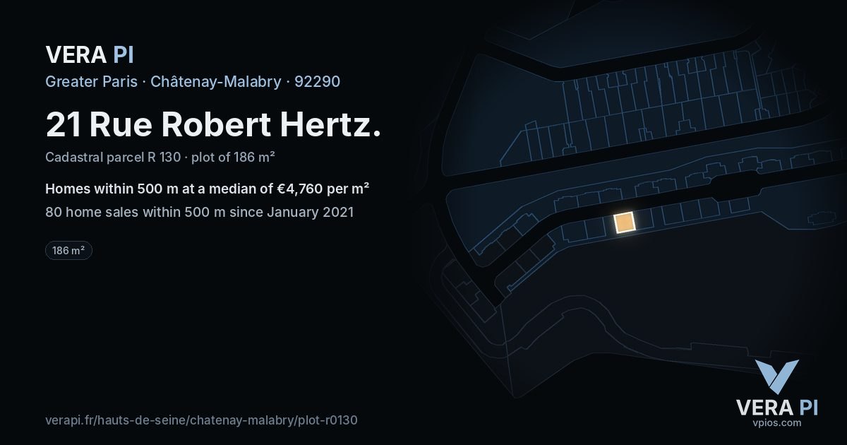 21 Rue Robert Hertz, Châtenay-Malabry at night – the plot lit, the parcels around coloured by the prices near them