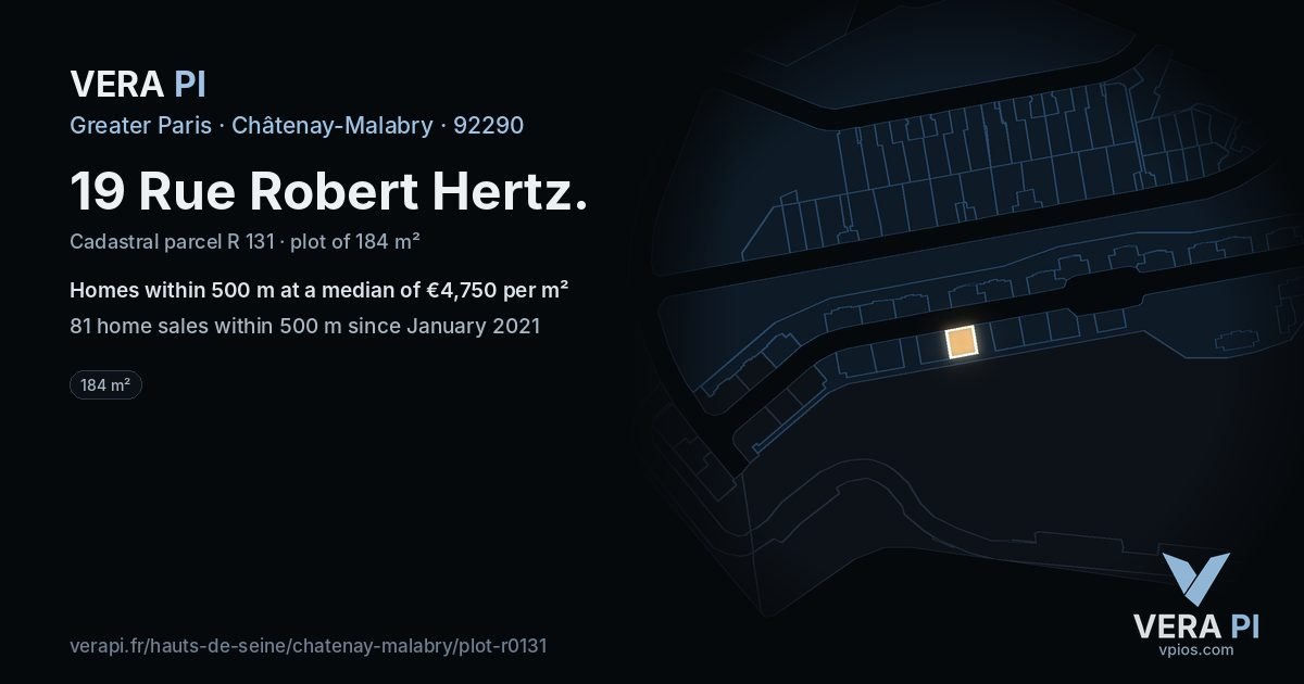 19 Rue Robert Hertz, Châtenay-Malabry at night – the plot lit, the parcels around coloured by the prices near them