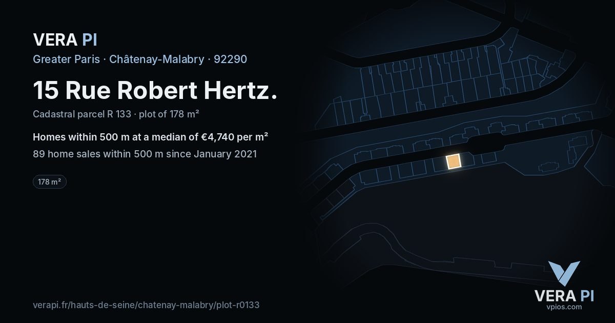 15 Rue Robert Hertz, Châtenay-Malabry at night – the plot lit, the parcels around coloured by the prices near them