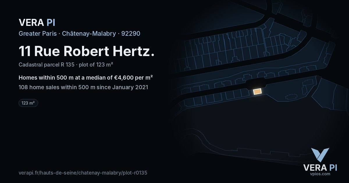 11 Rue Robert Hertz, Châtenay-Malabry at night – the plot lit, the parcels around coloured by the prices near them