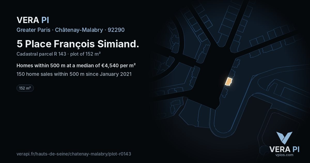 5 Place François Simiand, Châtenay-Malabry at night – the plot lit, the parcels around coloured by the prices near them