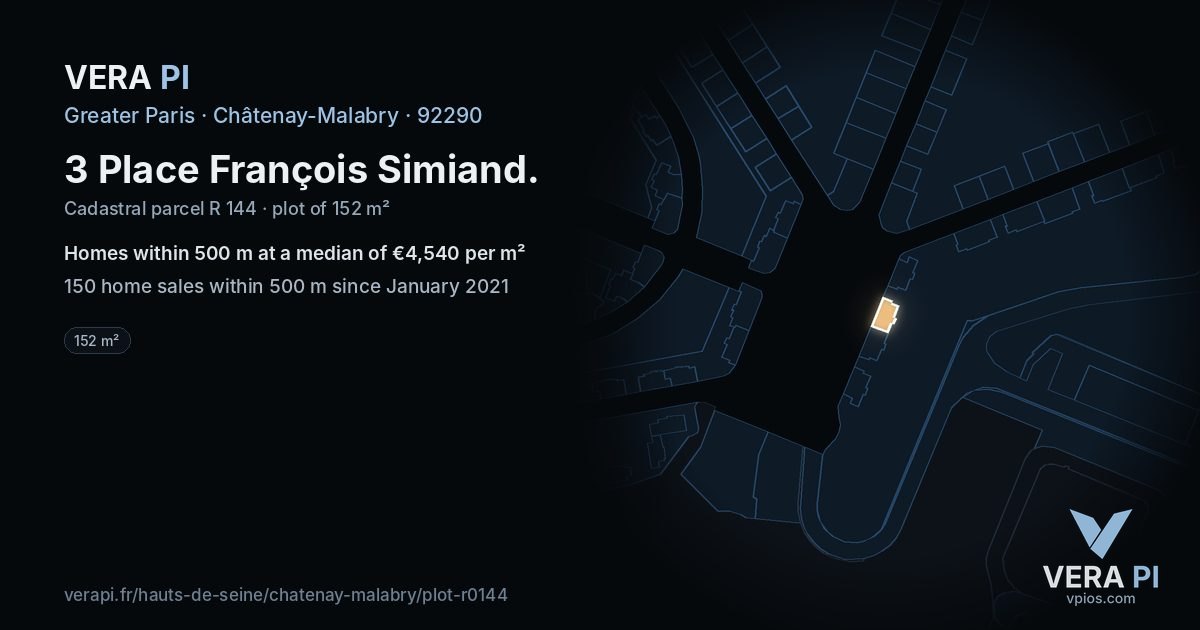 3 Place François Simiand, Châtenay-Malabry at night – the plot lit, the parcels around coloured by the prices near them