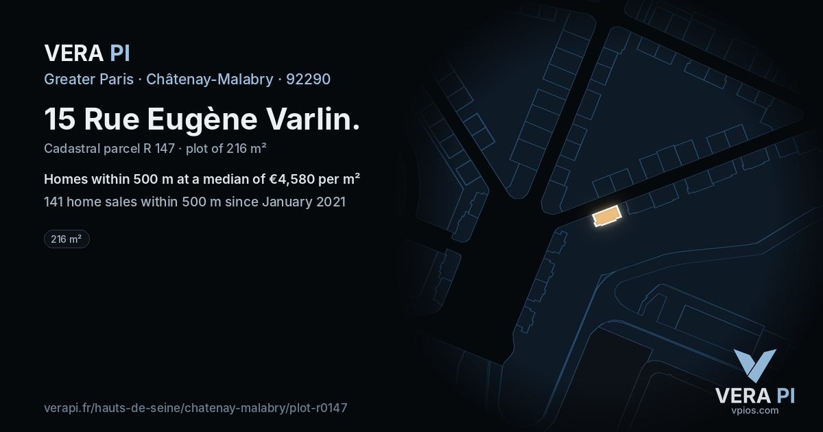 15 Rue Eugène Varlin, Châtenay-Malabry at night – the plot lit, the parcels around coloured by the prices near them