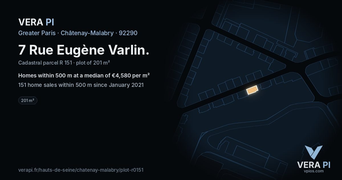 7 Rue Eugène Varlin, Châtenay-Malabry at night – the plot lit, the parcels around coloured by the prices near them