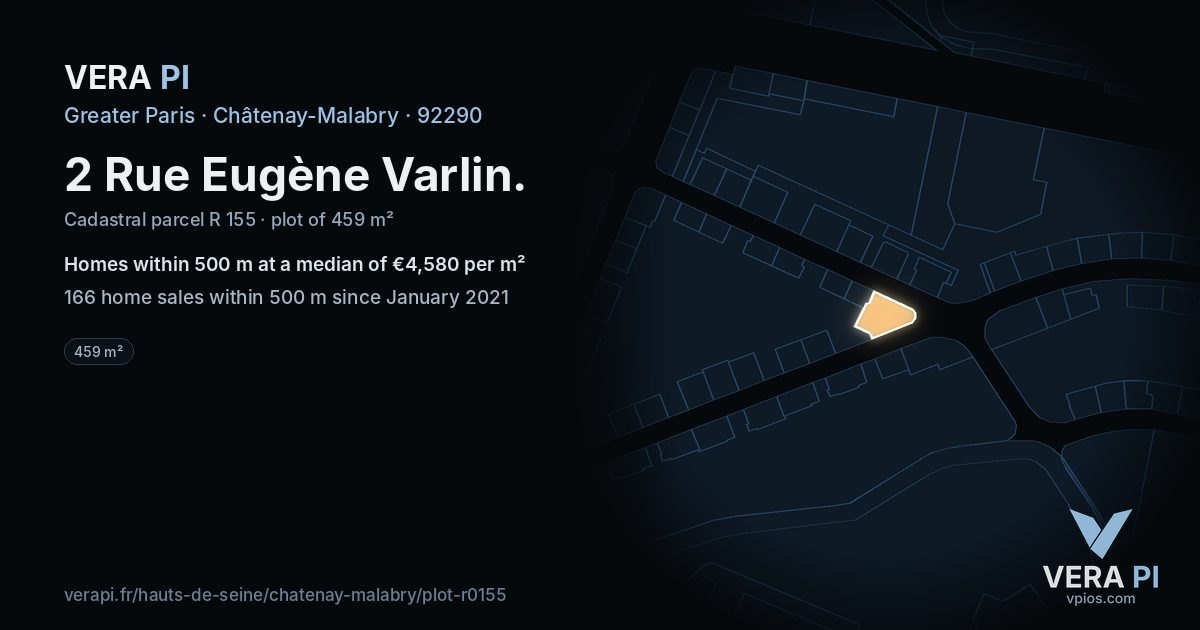 2 Rue Eugène Varlin, Châtenay-Malabry at night – the plot lit, the parcels around coloured by the prices near them