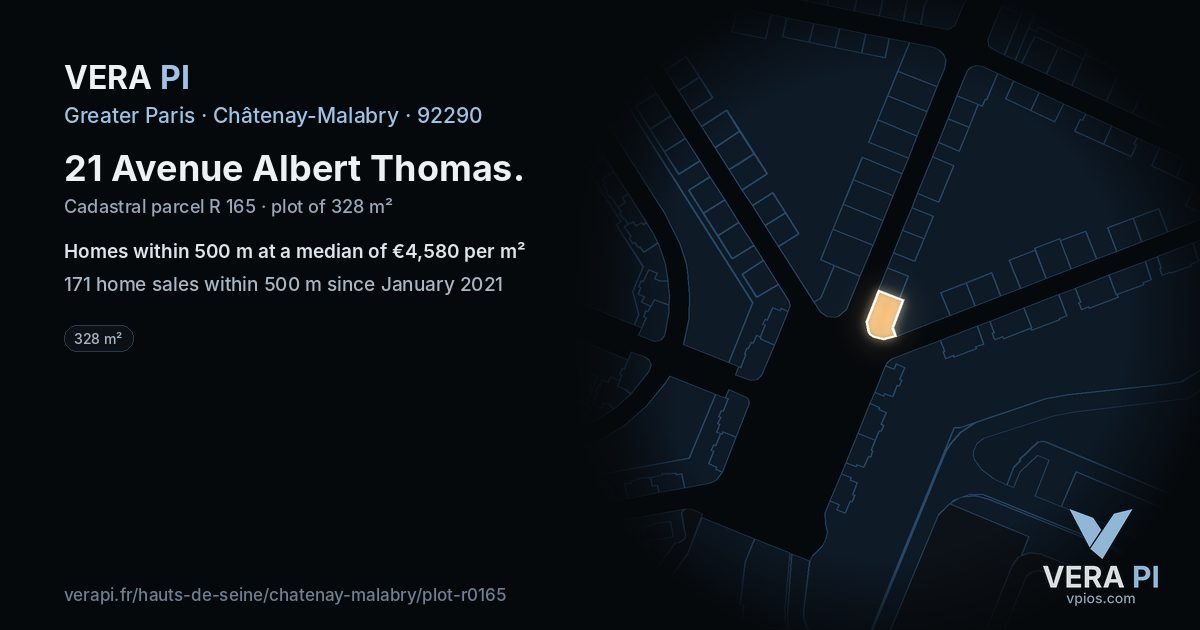 21 Avenue Albert Thomas, Châtenay-Malabry at night – the plot lit, the parcels around coloured by the prices near them