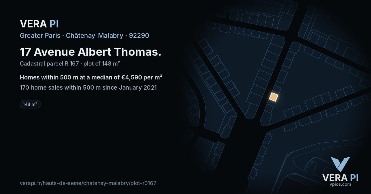 17 Avenue Albert Thomas, Châtenay-Malabry at night – the plot lit, the parcels around coloured by the prices near them