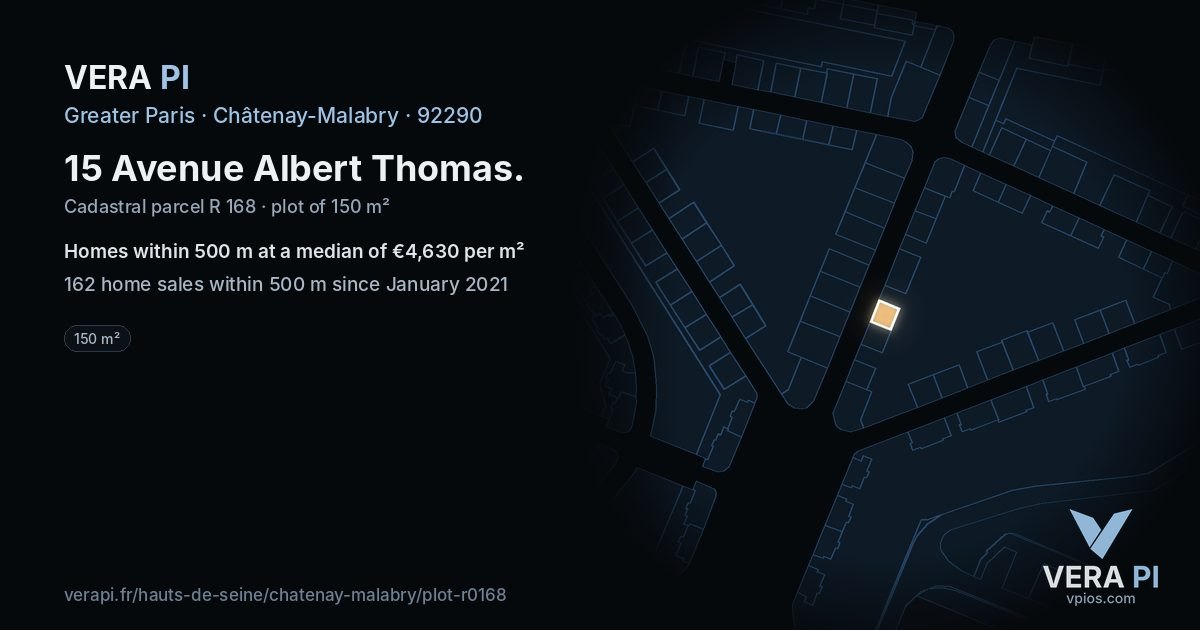 15 Avenue Albert Thomas, Châtenay-Malabry at night – the plot lit, the parcels around coloured by the prices near them