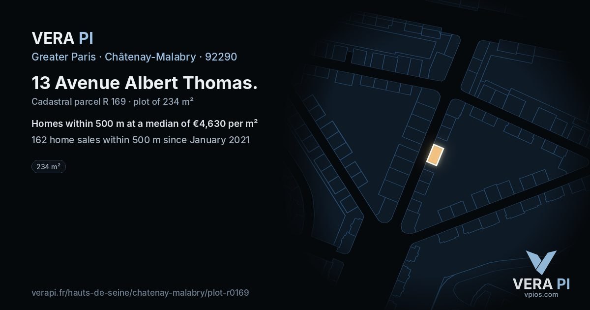13 Avenue Albert Thomas, Châtenay-Malabry at night – the plot lit, the parcels around coloured by the prices near them
