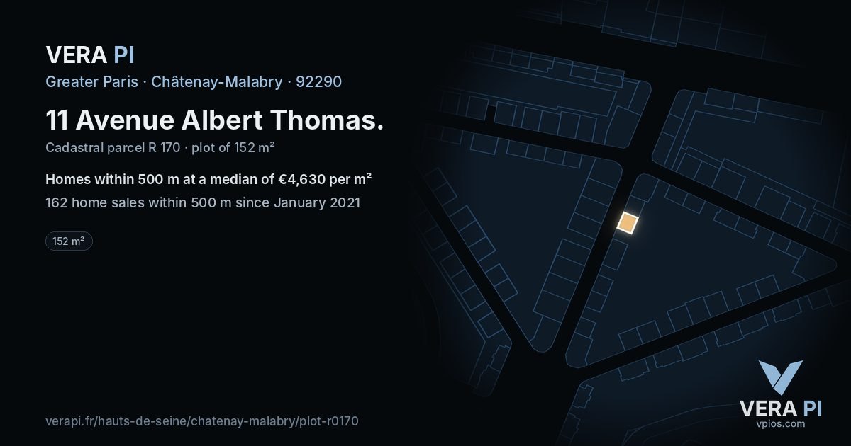 11 Avenue Albert Thomas, Châtenay-Malabry at night – the plot lit, the parcels around coloured by the prices near them