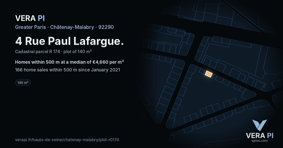 4 Rue Paul Lafargue, Châtenay-Malabry at night – the plot lit, the parcels around coloured by the prices near them