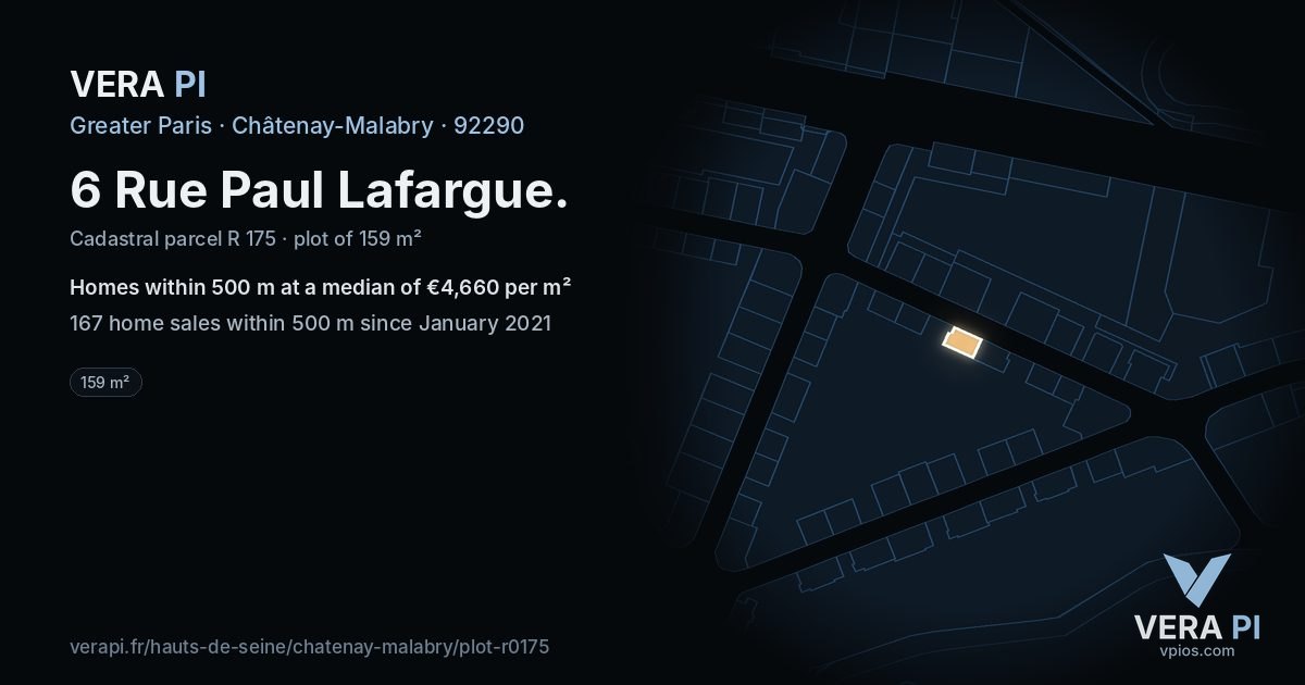 6 Rue Paul Lafargue, Châtenay-Malabry at night – the plot lit, the parcels around coloured by the prices near them