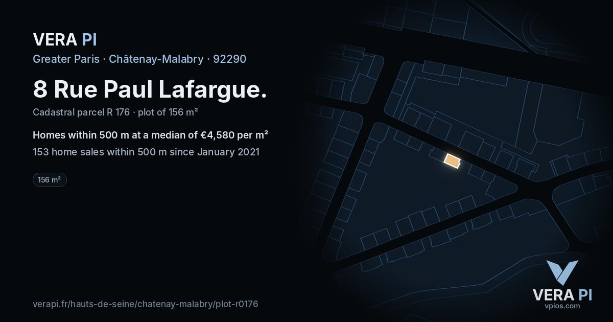 8 Rue Paul Lafargue, Châtenay-Malabry at night – the plot lit, the parcels around coloured by the prices near them