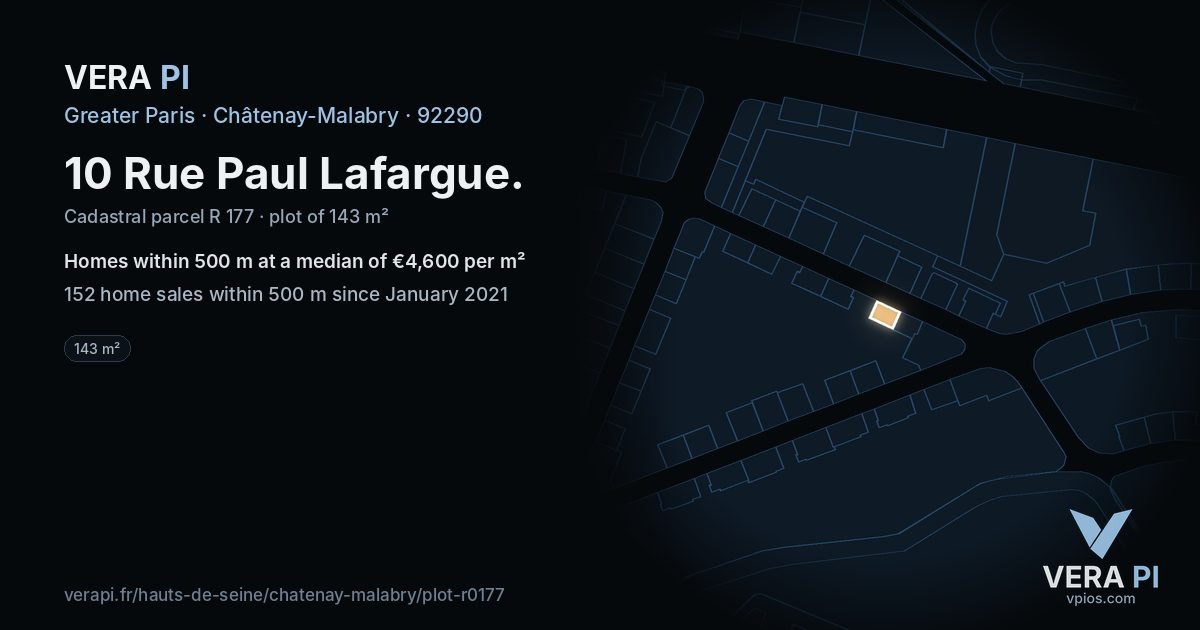 10 Rue Paul Lafargue, Châtenay-Malabry at night – the plot lit, the parcels around coloured by the prices near them