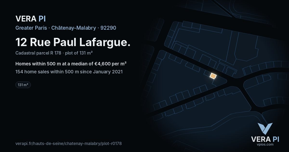 12 Rue Paul Lafargue, Châtenay-Malabry at night – the plot lit, the parcels around coloured by the prices near them