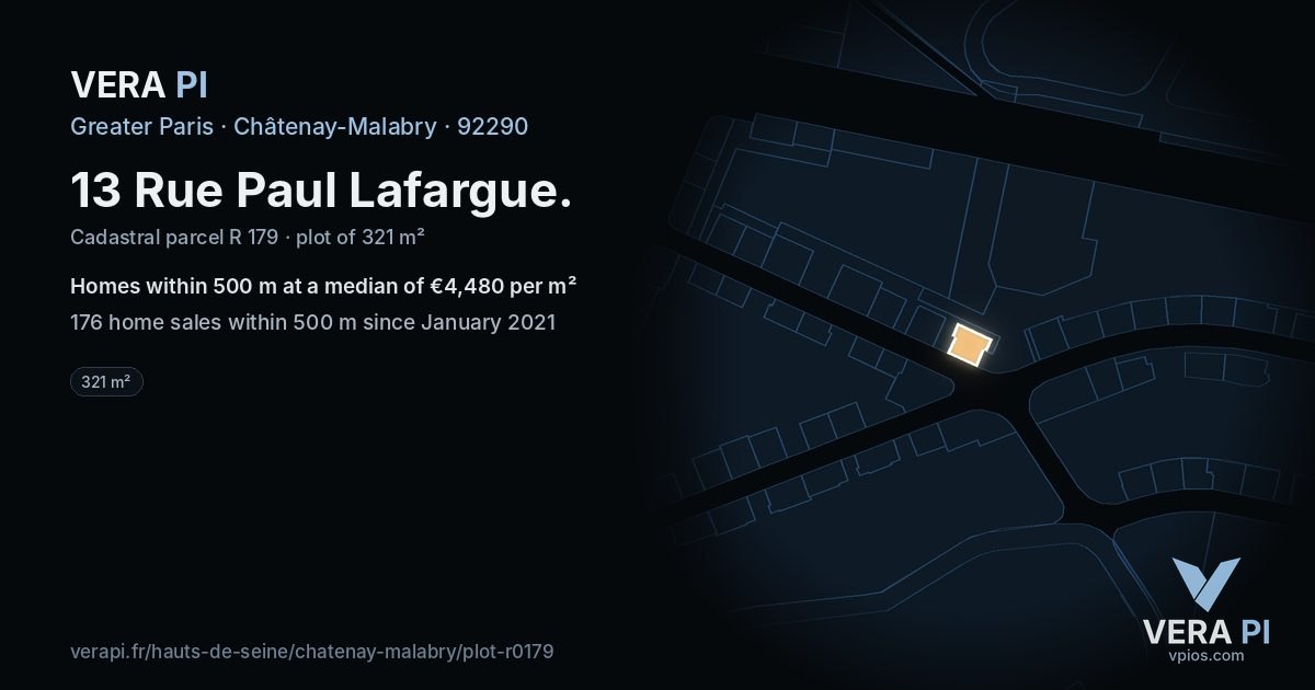 13 Rue Paul Lafargue, Châtenay-Malabry at night – the plot lit, the parcels around coloured by the prices near them