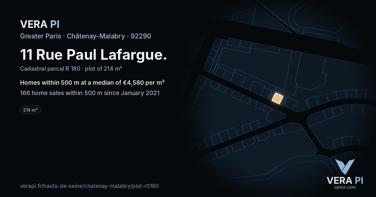 11 Rue Paul Lafargue, Châtenay-Malabry at night – the plot lit, the parcels around coloured by the prices near them