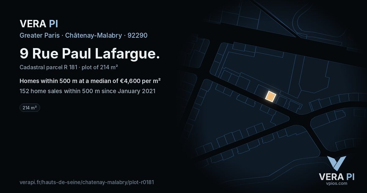 9 Rue Paul Lafargue, Châtenay-Malabry at night – the plot lit, the parcels around coloured by the prices near them