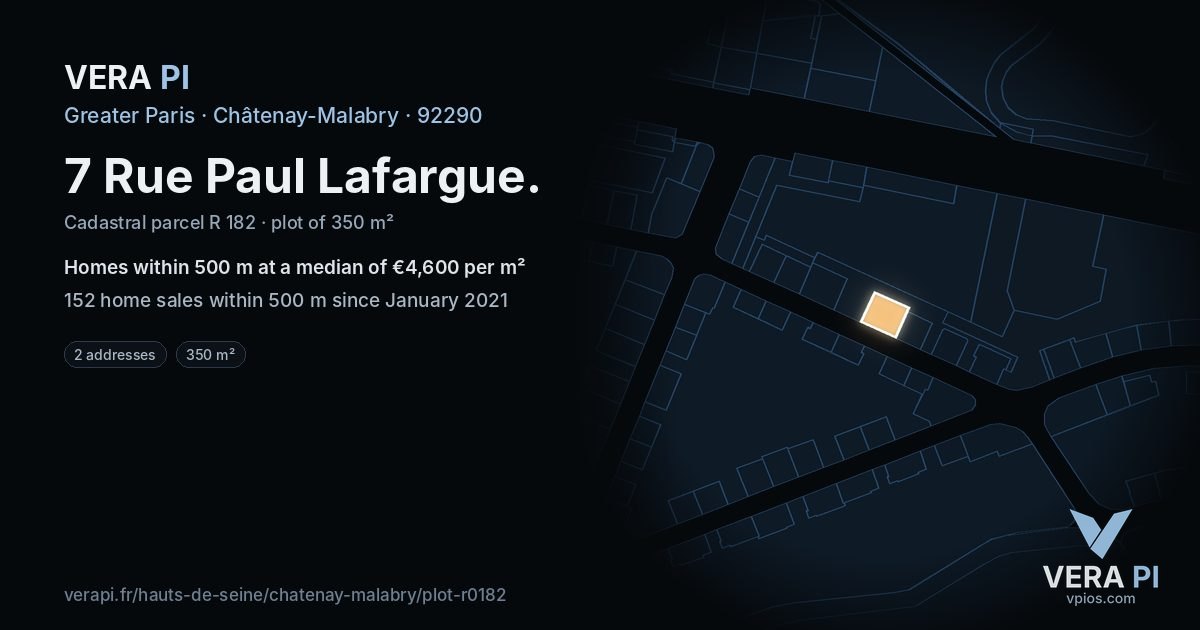 7 Rue Paul Lafargue, Châtenay-Malabry at night – the plot lit, the parcels around coloured by the prices near them