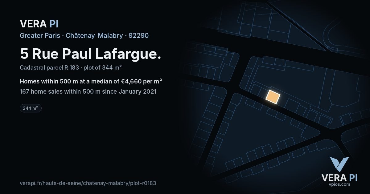 5 Rue Paul Lafargue, Châtenay-Malabry at night – the plot lit, the parcels around coloured by the prices near them