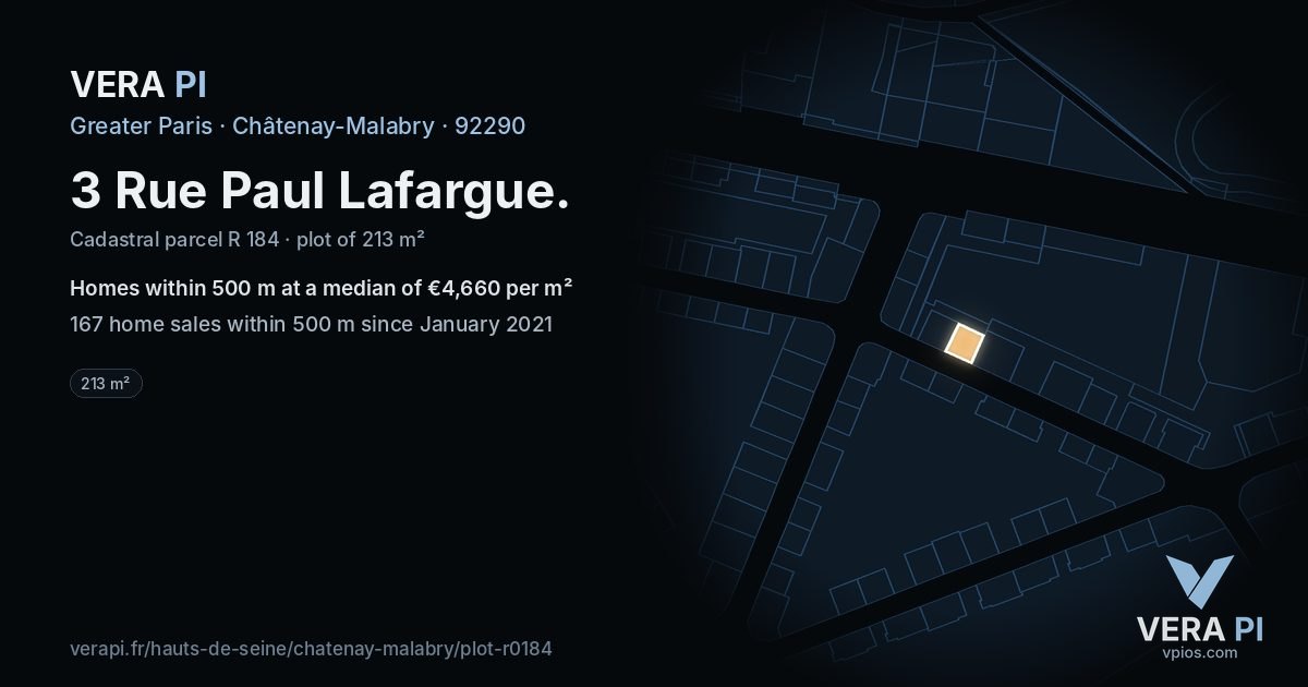 3 Rue Paul Lafargue, Châtenay-Malabry at night – the plot lit, the parcels around coloured by the prices near them