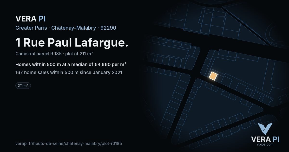 1 Rue Paul Lafargue, Châtenay-Malabry at night – the plot lit, the parcels around coloured by the prices near them