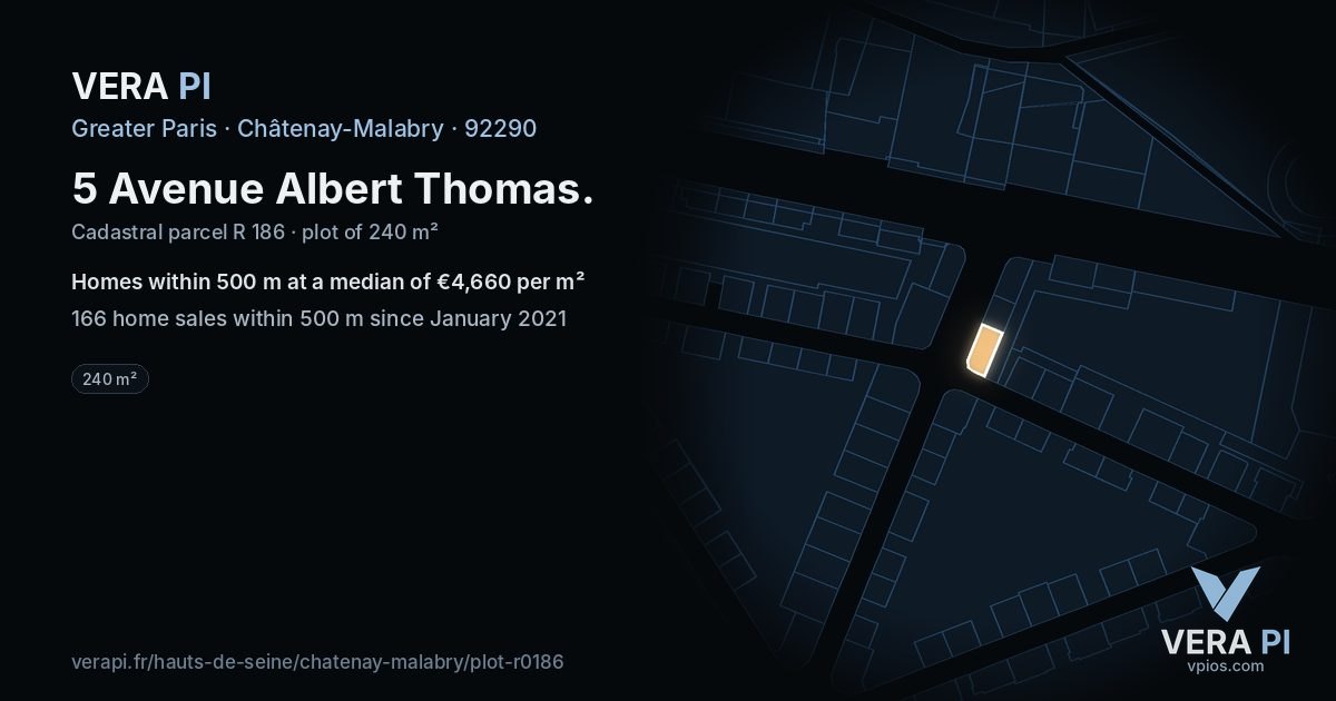 5 Avenue Albert Thomas, Châtenay-Malabry at night – the plot lit, the parcels around coloured by the prices near them