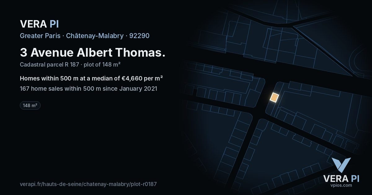 3 Avenue Albert Thomas, Châtenay-Malabry at night – the plot lit, the parcels around coloured by the prices near them