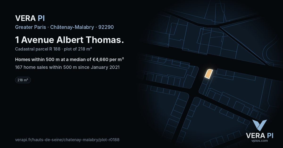 1 Avenue Albert Thomas, Châtenay-Malabry at night – the plot lit, the parcels around coloured by the prices near them