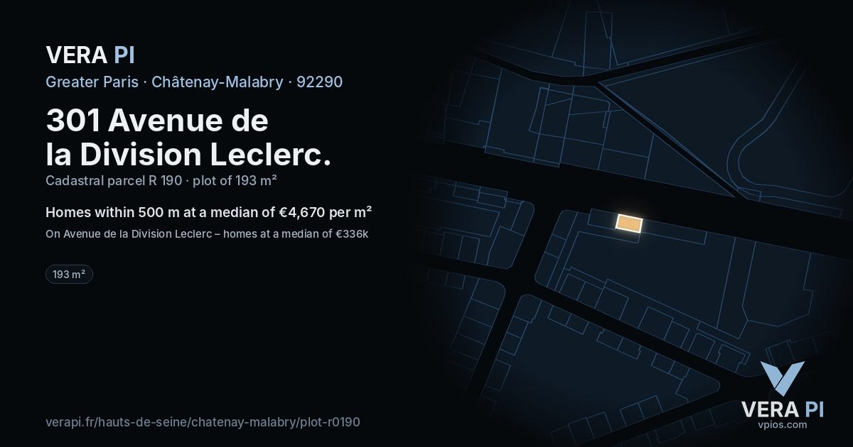 301 Avenue de la Division Leclerc, Châtenay-Malabry at night – the plot lit, the parcels around coloured by the prices near them