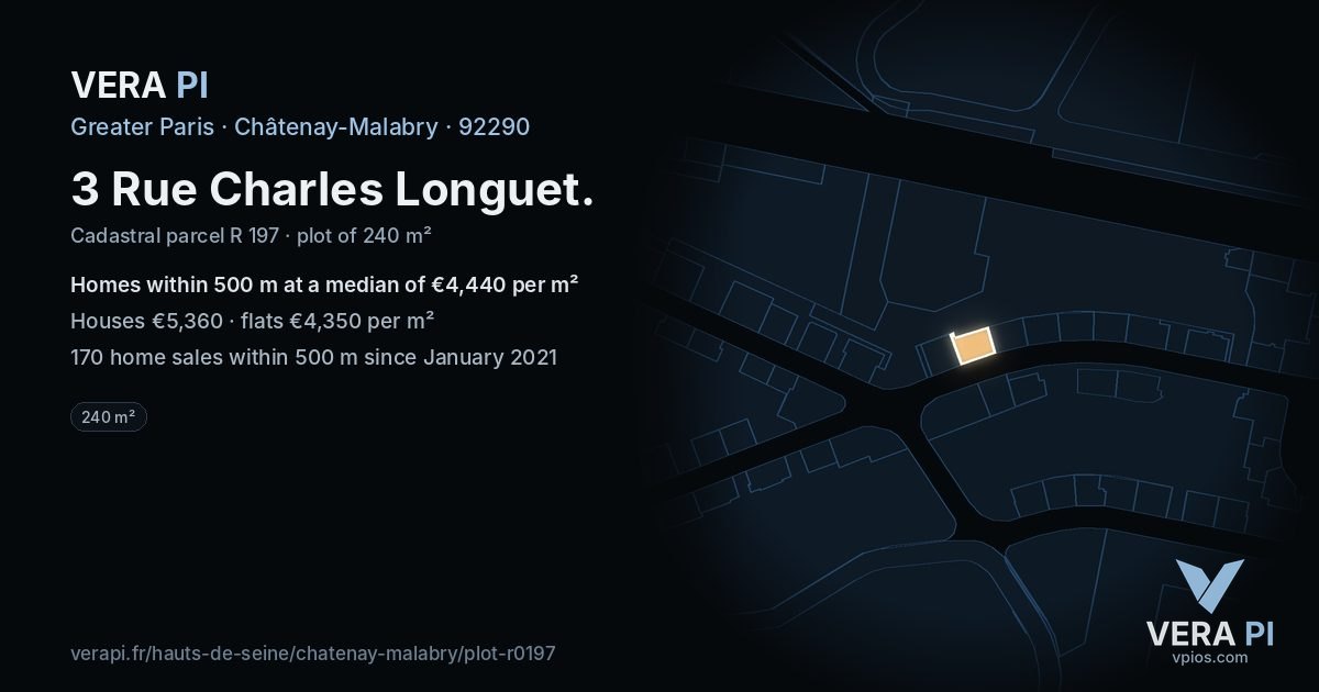 3 Rue Charles Longuet, Châtenay-Malabry at night – the plot lit, the parcels around coloured by the prices near them
