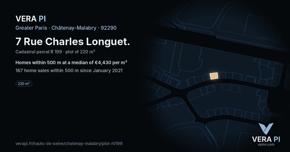 7 Rue Charles Longuet, Châtenay-Malabry at night – the plot lit, the parcels around coloured by the prices near them