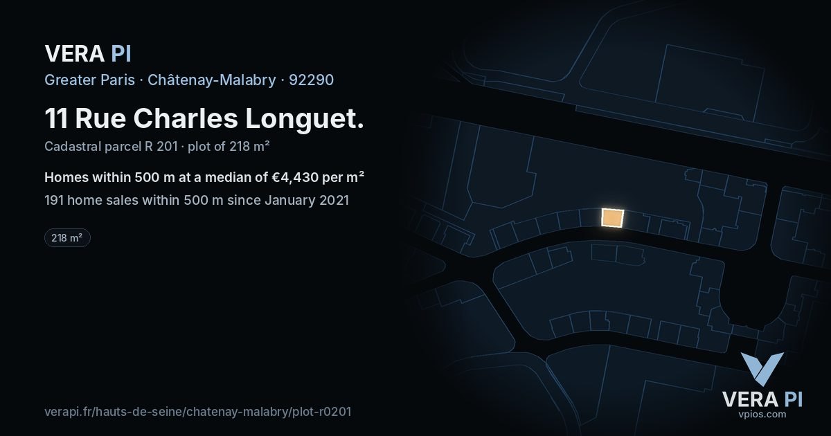 11 Rue Charles Longuet, Châtenay-Malabry at night – the plot lit, the parcels around coloured by the prices near them