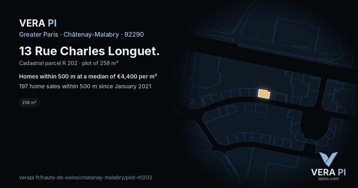 13 Rue Charles Longuet, Châtenay-Malabry at night – the plot lit, the parcels around coloured by the prices near them