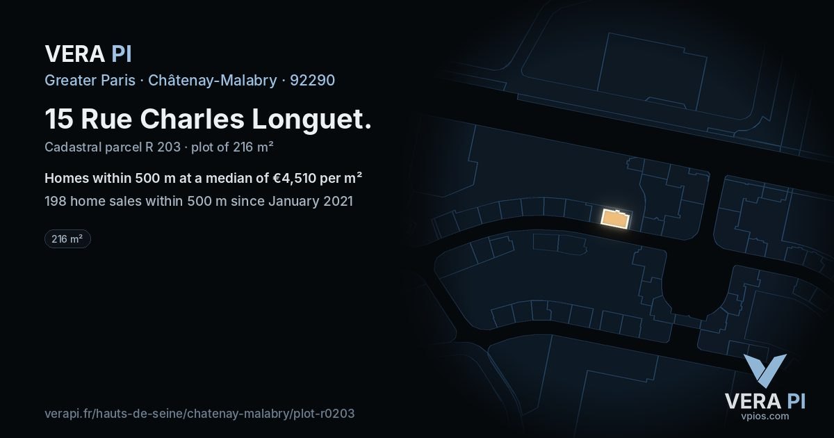15 Rue Charles Longuet, Châtenay-Malabry at night – the plot lit, the parcels around coloured by the prices near them