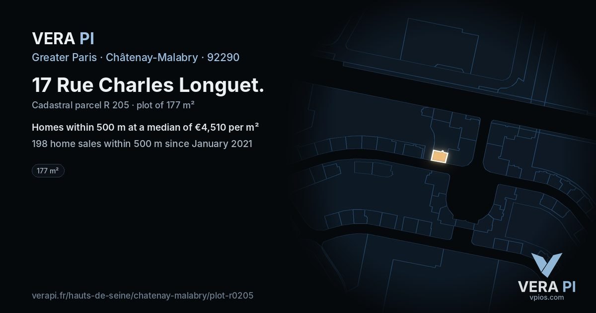 17 Rue Charles Longuet, Châtenay-Malabry at night – the plot lit, the parcels around coloured by the prices near them