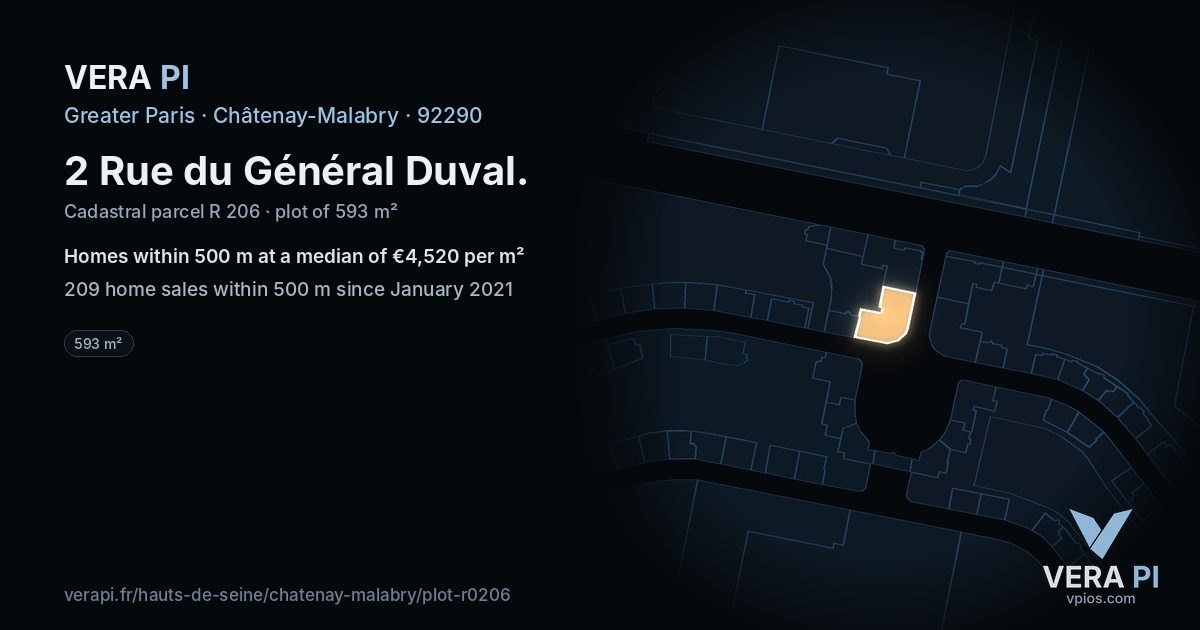 2 Rue du Général Duval, Châtenay-Malabry at night – the plot lit, the parcels around coloured by the prices near them