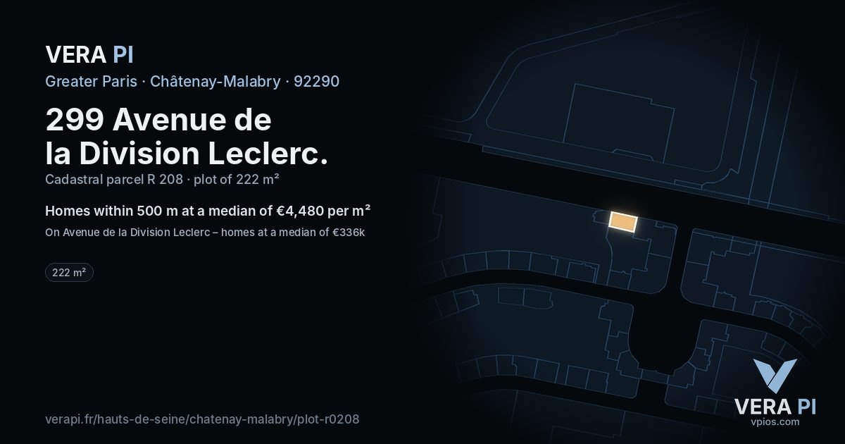 299 Avenue de la Division Leclerc, Châtenay-Malabry at night – the plot lit, the parcels around coloured by the prices near them