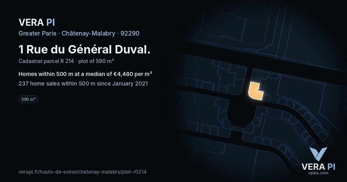 1 Rue du Général Duval, Châtenay-Malabry at night – the plot lit, the parcels around coloured by the prices near them