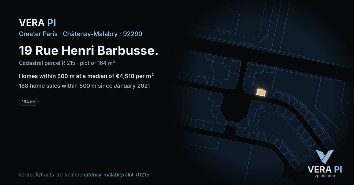 19 Rue Henri Barbusse, Châtenay-Malabry at night – the plot lit, the parcels around coloured by the prices near them