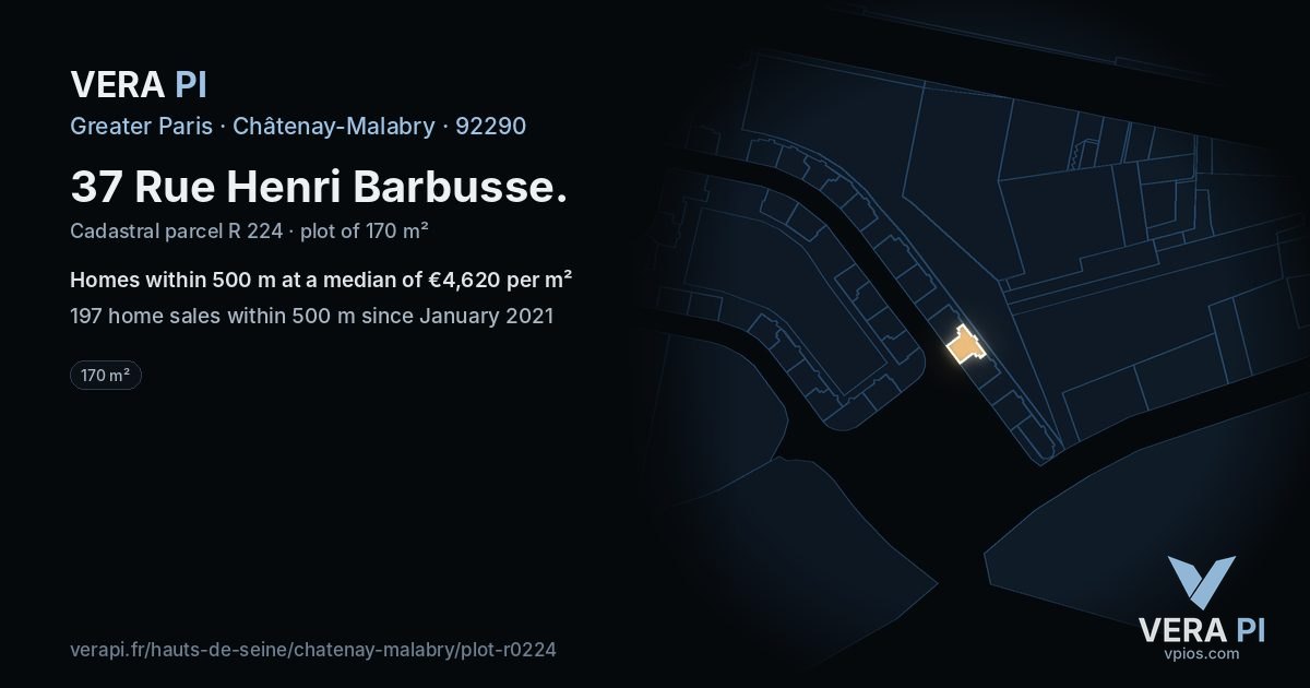 37 Rue Henri Barbusse, Châtenay-Malabry at night – the plot lit, the parcels around coloured by the prices near them