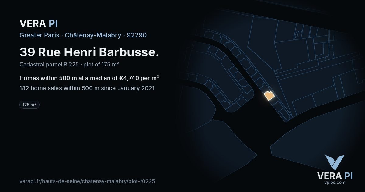39 Rue Henri Barbusse, Châtenay-Malabry at night – the plot lit, the parcels around coloured by the prices near them