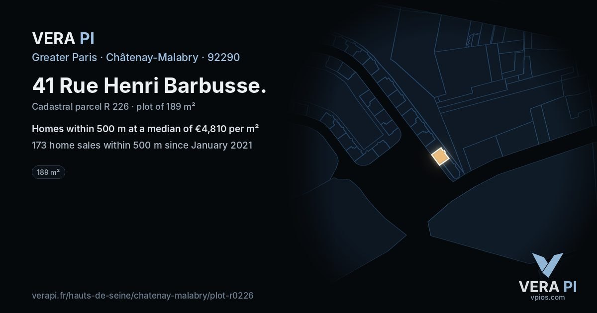 41 Rue Henri Barbusse, Châtenay-Malabry at night – the plot lit, the parcels around coloured by the prices near them