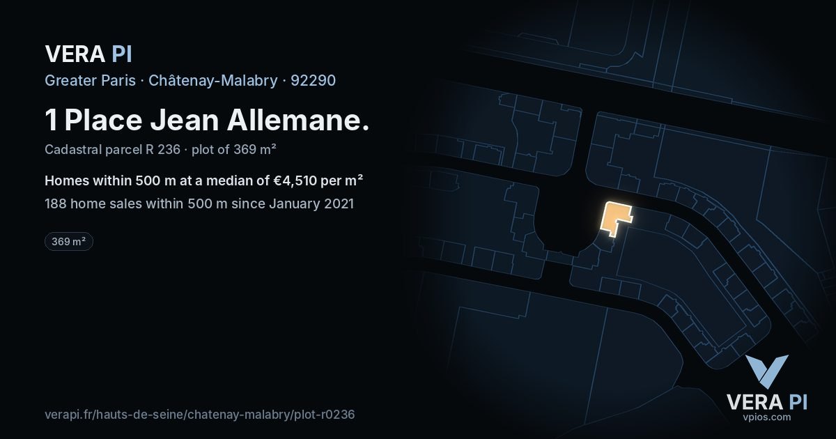 1 Place Jean Allemane, Châtenay-Malabry at night – the plot lit, the parcels around coloured by the prices near them