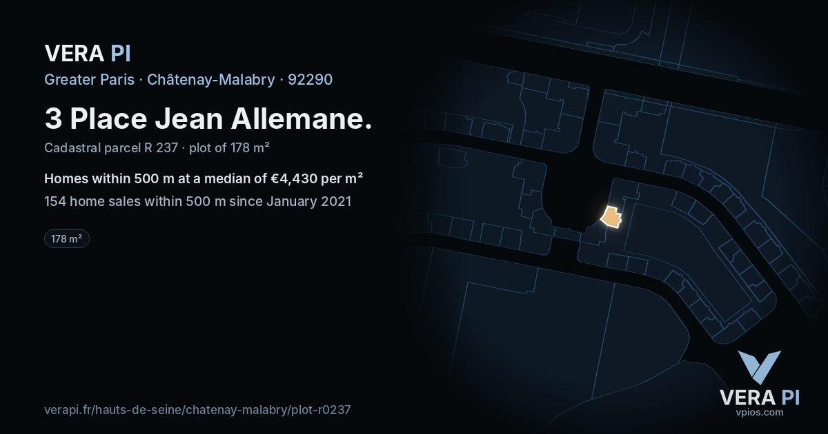 3 Place Jean Allemane, Châtenay-Malabry at night – the plot lit, the parcels around coloured by the prices near them