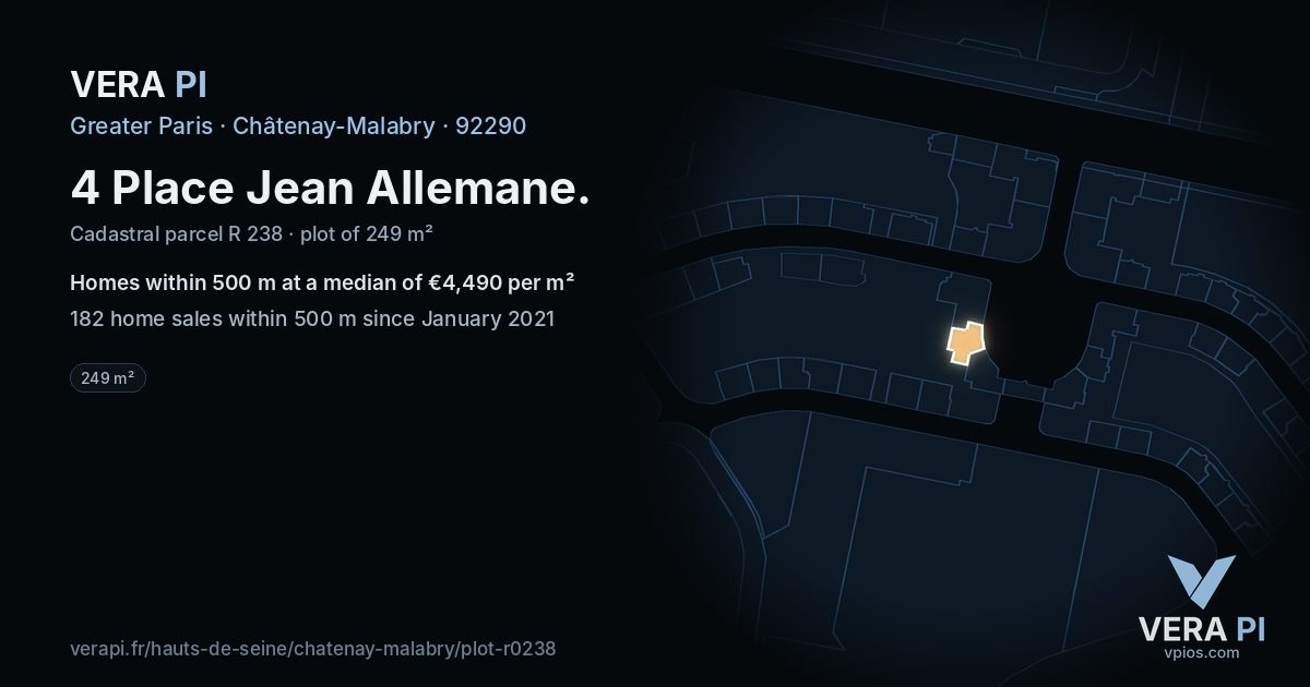 4 Place Jean Allemane, Châtenay-Malabry at night – the plot lit, the parcels around coloured by the prices near them