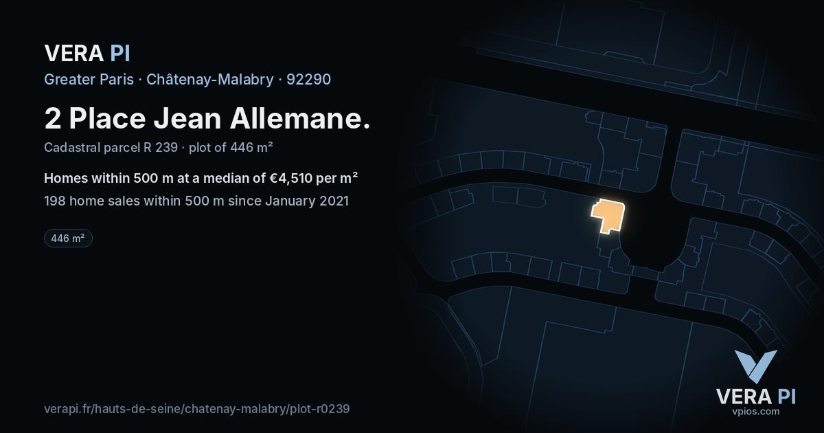 2 Place Jean Allemane, Châtenay-Malabry at night – the plot lit, the parcels around coloured by the prices near them